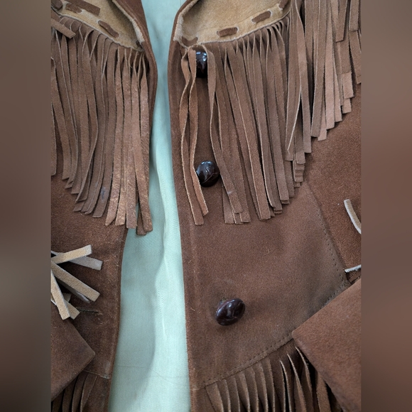 Pioneer Wear Vintage Suede Leather Fringe Jacket Size 16 Cowboy Cowgirl Western - Picture 3 of 11